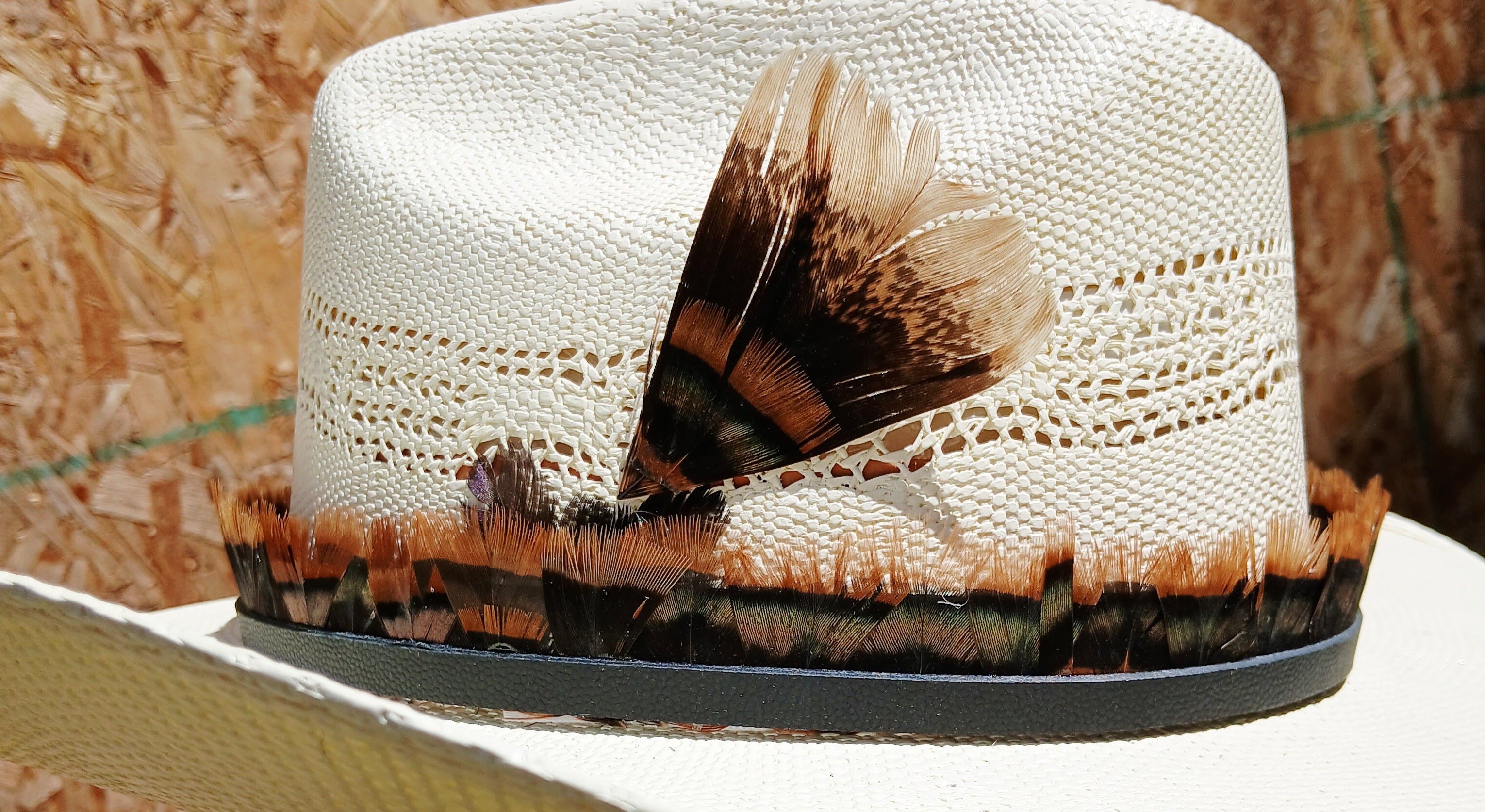 Custom Turkey feather hat band and hat pin.