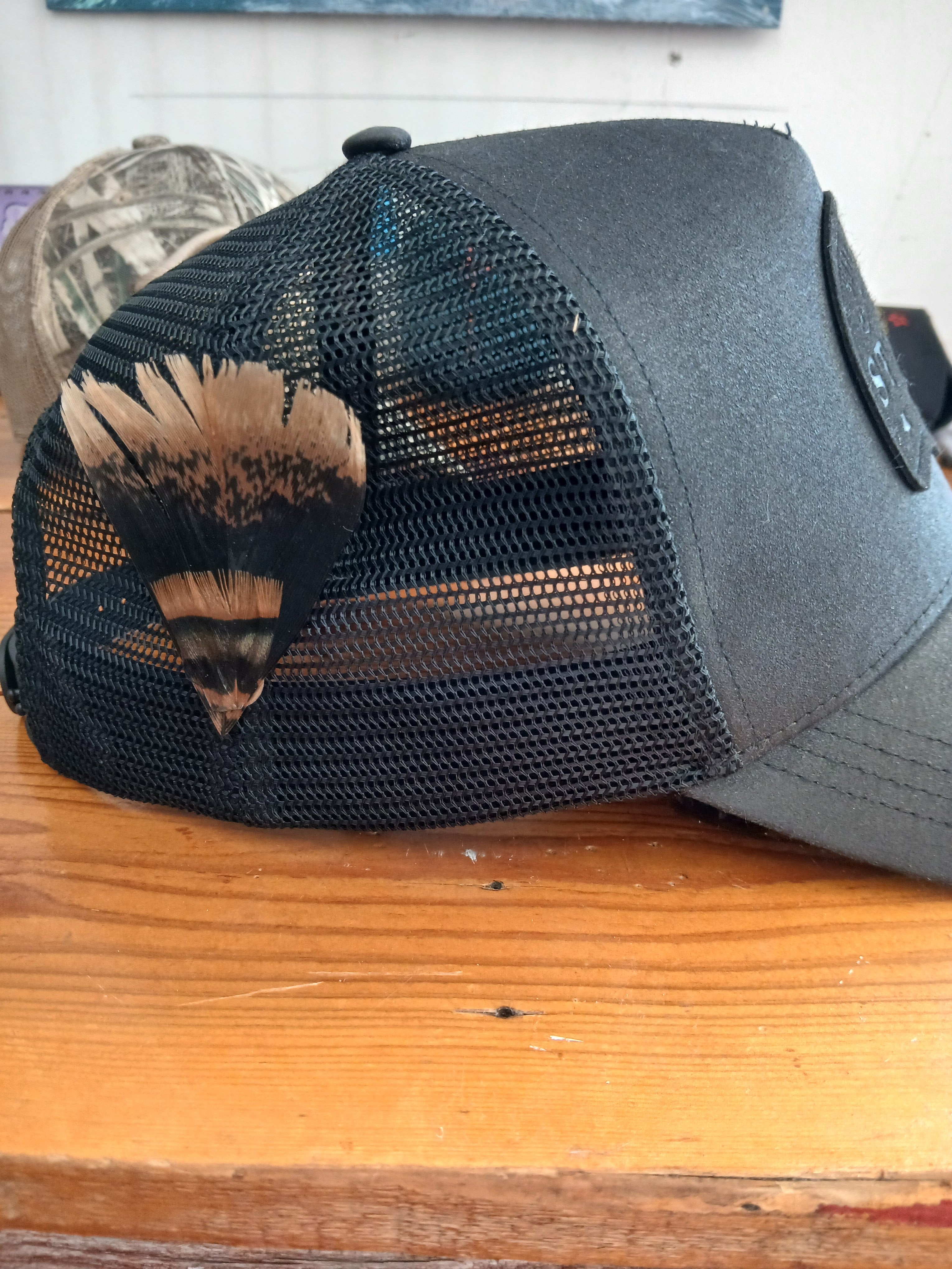 Turkey feather hat pin